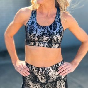 Silver Metallic Scale Print on Black Active Sports Bra SSYS The Label